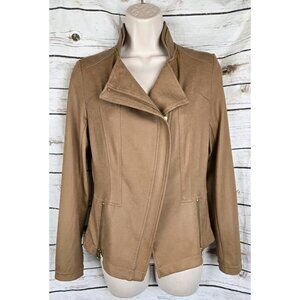 Clara Sun Woo Liquid Faux Leather Jacket XS Full Zip Moto Tan Brown Stretch
